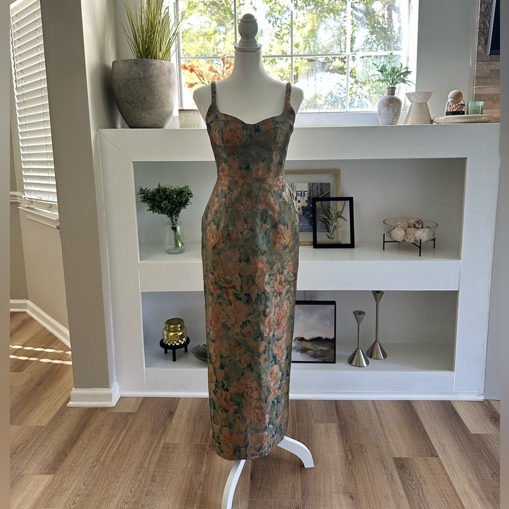 Azazie Green and Orange Floral Maxi Dress